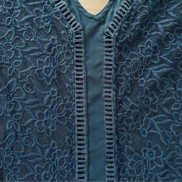 Abercrombie & Fitch Classic Navy See-Through Sheer Floral Lace A-Line Dress | L - Picture 3 of 6